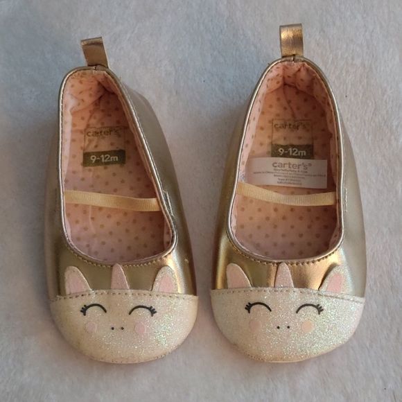 Carter's - Baby Size 9-12 months - Gold - Unicorn Flats - Picture 1 of 8